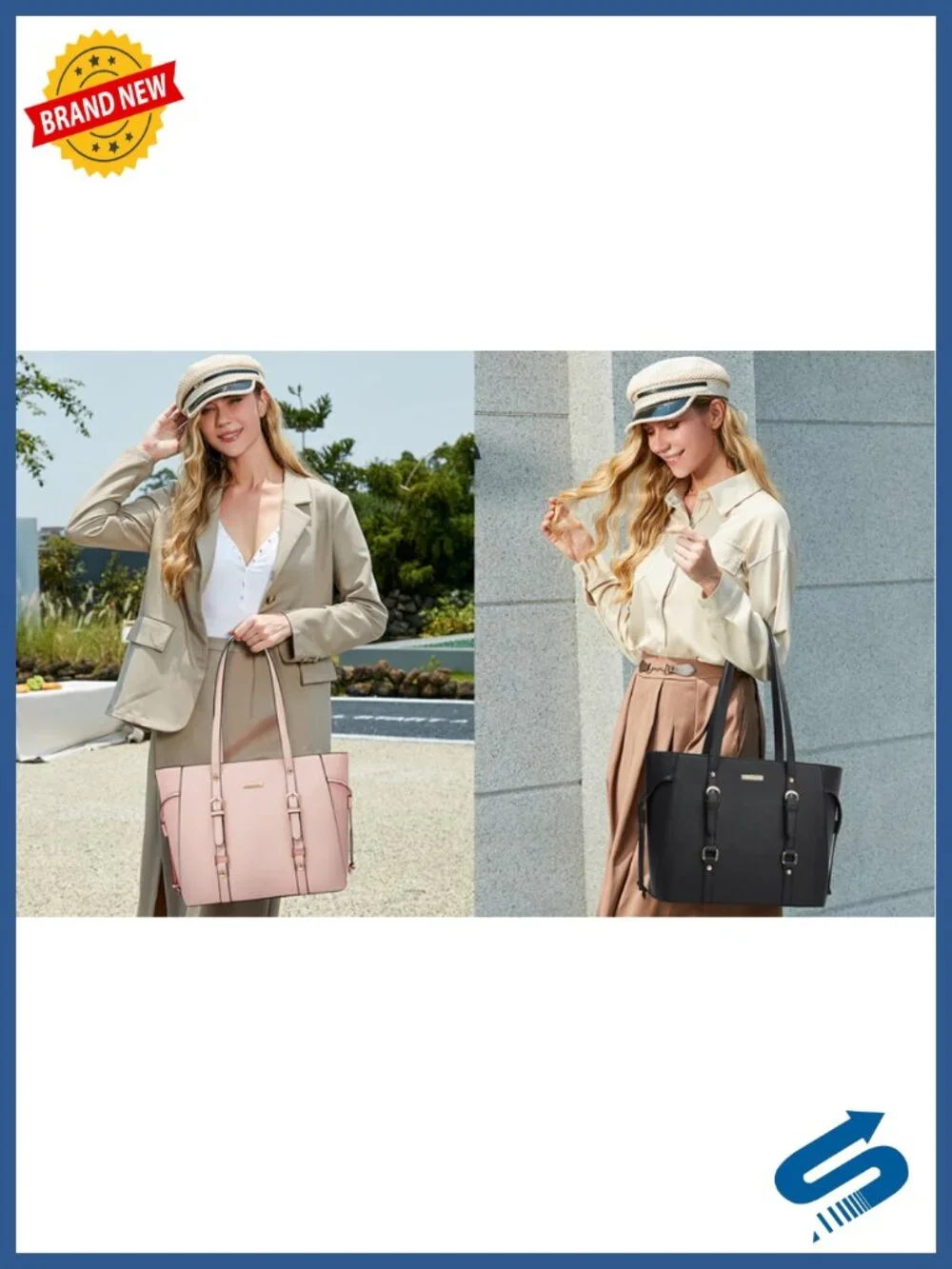 Faux Leather Handbag Tote Satchel Set with Crossbody & Cosmetic Bag